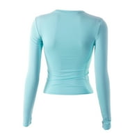 Тениски за жени за жени с дълъг ръкав кръгла шия отгоре тениска основна солидна плътна тънка форма на подрязана риза тренировка йогазизират xs