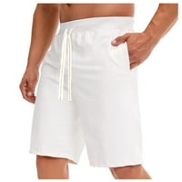 Мъжки къси панталони на Guvpev Небрежни класически прилепнали летни плажни къси панталони с еластична талия и джобове. - Бял л