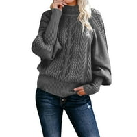 Skpblutn огромен суичър за жени пуловер върхове средна шия разхлабена солидна горна зима есен с дълъг ръкав кръгло деколте ежедневно плетен пуловер