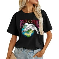 Юбатуо Дамски топове Мода Дамски летни хлабав печат о-шия модел тениска с къс ръкав блузи за жени