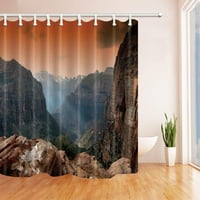 Планини декор пейзаж пустиня и туризъм планина с мъгла Полиестерен плат баня завеса за душ