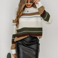 Пуловер за жени жени ежедневни цветни блок за ивица с дълъг ръкав плетен пуловер пуловер пуловер