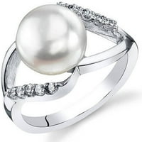 Кръгъл Сладководен пръстен от бяла перла в Сребро