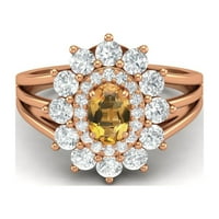 4. Овална форма естествен Цитрин 10к Розово злато пасианс жени сватбен пръстен