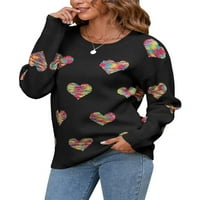 Wassery жени сърца печат плетен пуловер с дълъг ръкав кръгла яка цветни сърца свободни годни плетаки ежедневни плетени пуловерни върхове