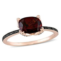 3-Каратов Т. Г. в. гранат и черен диамант - акцент 10кт розов златен коктейлен пръстен