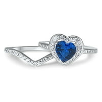 Sapphire Blue CZ Heart Halo сватбен годежен пръстен комплект за жени с размер 6