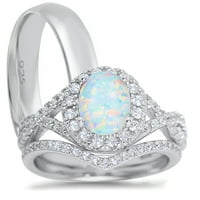 Неговият сватбен комплект, Halo Opal Bridal Rangs, съвпадащи със сребърни сватбени годежни пръстени за мъже, жените му 8 12 12
