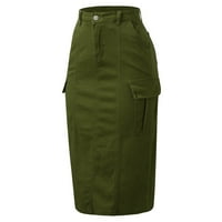 Puawkoer жени солидни ежедневни високи талии тънък гръб разцепена джинска пола с джобове дрехи и аксесоари за армия зелено армия