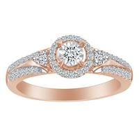 Карат кръгла форма бял естествен диамантен годежен пръстен в 10k твърд розов златен пръстен размер-9