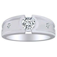 0. Карат кръг отрязано бяло естествено диамантен юбилеен сватбена лента пръстен в 14k твърд бял златен пръстен размер-5.5
