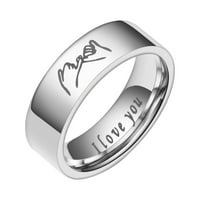 Mnjin от неръждаема стомана любовни пръстени ръка за ръка декомпресия въртящ се пръстен сватбена лента пръстени за женски пръстени за мъже Гладки пръстени Геометрия пръстени Размер сребро 8