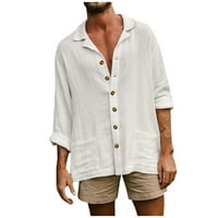 Ханас летни мъжки поло ризи, небрежен моден бутон с дълъг ръкав твърд цвят V-образно деколте