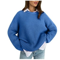 Коледни пуловери за жени Дамски Пуловер нов хлабав кръг врата плътен цвят Дълъг ръкав мързелив стил Трикотажни пуловер продажба