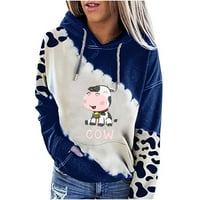 Сладък мляко крава качулка 3д печат суитчър Шнур Каубойка пуловер с джобове тъмно синьо л