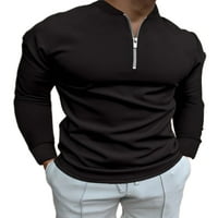 WRCNOTE Мъжки екипаж врат предни цип блуза тънък приспособен спорт солиден цвят тениска с дълъг ръкав тениски черни m