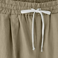Дамски бельо шорти, Бермудски шорти за жени Плюс размер памук бельо Бермудски Шорти Широк крак Плътен цвят хлабав Плаж шорти с джобове
