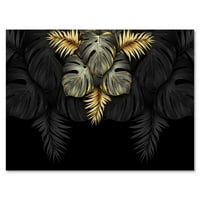 Златни и черни тропически листа Ив живопис платно Арт Принт