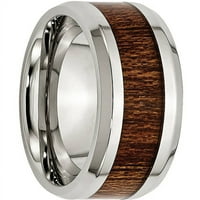 Неръждаема стомана полиран кафяв дървен инкрустиран емайлиран пръстен, Наличен в множество размери