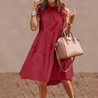 Летни рокли за жени без ръкави Модни мини отпечатани кръгли деколте рокля червен XL