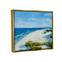 Модерен Плаж Пясък Пейзаж Крайбрежна Живопис Метални Златни Рамки Изкуство Печат Стена Изкуство