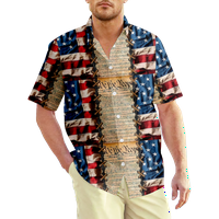 4 юли Мъжки графична хавайска риза, Деня на независимостта Хавайски стил отпечатана риза Топ летен плаж Небрежен бутон надолу по хавайски ризи