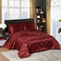 Комплект за комфорт, копринено меко сатенено легло в чанта с чаршафи калъфки за възглавници Бордо, Калифорния Кинг 