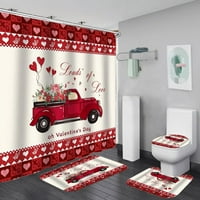 Комплект за Свети Валентин душ завеса комплекти с нехлъзгащи килими, баня Мат,капак тоалетна капак и куки
