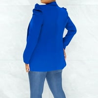 Хуаай якета за жени Дамски Плътен цвят Дълъг ръкав нагънат случайни универсални малки дамски палта синьо 3хл