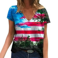 Дамски бептър Плюс размер Ясениндезависимост ден за жени печат ежедневни летни ризи за жените в врат Потници американски 4-ти юли печат блуза С къс ръкав тренировка ризи случайни хлабав Тениски