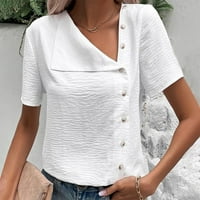 Yuwull Women's Summer Overable Rishes Loose Fitting Buttons Топс женската риза ретро пътуване с твърд цвят памучен руш с къси ръкави бяло