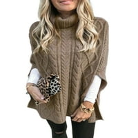 Grianlook дамски кабел плетен плътен цветен пуловер шал половин ръкав джъмпер върхове зима топла висока шия плетен пуловера лотос лилаво 2xl