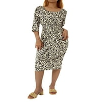 Бикопу Дамски рокля леопард цвете Плътен цвят дизайн ръкави кръг врата ежедневни Дишаща рокля