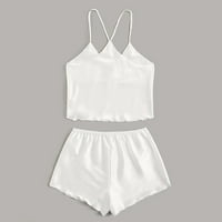 Gaiseeis жени секси-лингерие заспиване сатени коприна бебешки нощни дрехи пижами комплект бял xl