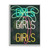 Ступел индустрии Момичета неон стил Палмово дърво тропически дизайн графично изкуство сива рамка изкуство печат стена изкуство, дизайн от Дафне Полсели