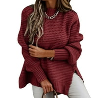 Caicj пуловери за жени жени Половин костенурка с дълъг ръкав Пуловер Топ твърд цвят Странична цепка Плетен пуловер Жени Летен пуловер