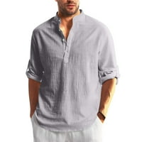 Лятна модерен клирънс Мъжки ризи Дизайнер Пролет Лято Мъжки ежедневни памучни бельо Твърди цветове с дълги ръкави ризи Разхлабени ризи сиви s