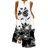 Glonme жени дълга рокля без ръкави летен плаж Sundress Butterfly Printed Maxi Ressions Party Kaftan Loose V Neck Style-D S