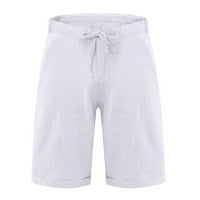 Мъжки Къси панталони слим фит ежедневни плажни шорти памук лен летни шорти с шнур копчета ластик, бял м
