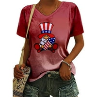 4 юли флаг с късо ръкав, женска риза Небрежно, 3D принт V-образно декол