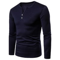 Тениски с дълъг ръкав за мъже Мъжки моден солиден цвят тънък ежедневен пуловер риза с дълъг ръкав блуза je xl