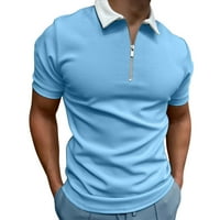 Мъжки тениска небрежна сол цип отхвърлете яка блуза с къс ръкав Модна ежедневна риза за мъже