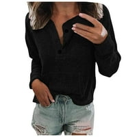 Bazyrey Women's дълги ръкави върхове плюс размер v-образно деколте ежедневно тениска блуза модна тениска солидна пуловер черна, xxxxxl