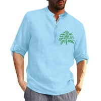HWMODOU Мъжки тениски прости отпечатани якички с дълъг ръкав върхове модни бутон дрехи плаж празнични спортове тениска мъже