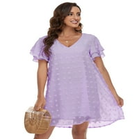 Wrcnote жени тениска рокля v шия слънчев поглед с къс ръкав мини рокли kaftan прост плътно цвят светло лилаво xl
