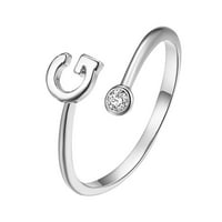 Модни плоски сребърни букви с диамантен регулируем пръстен дами бижута
