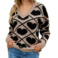 Големи пуловери за жени плюс размер colorblock v шия дълъг ръкав пуловер леопардов пуловер khaki
