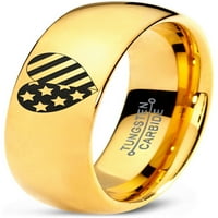 Волфрамов американско сърце формата на флаг лента пръстен мъже жени комфорт годни 18k жълт златен купол полиран