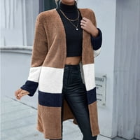 Плетени пуловери за жени НОВИ в-врата шарени цветни блокчета цвят блок копчета каузални Дамски Трикотажни дълги ръкави с джобни дълги жилетки Пуловер