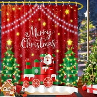 Коледа душ завеса за баня, Весела Коледа душ завеса комплект червен камион Дядо Коледа Водоустойчив баня декор завеса с куки за зимата Коледа баня декор